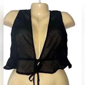Nasty gal Black Sheer Tie-Front Crop Top